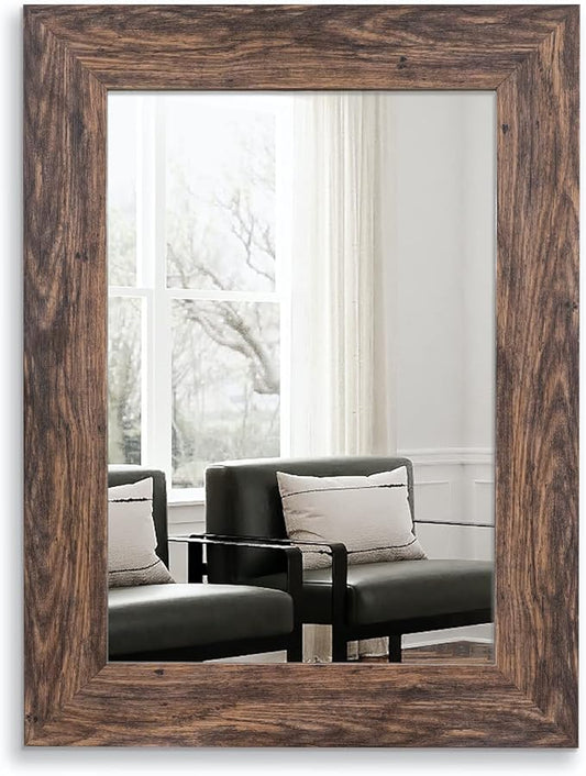 Syndra Wood Mirror with Frame, Rustic 24X32 Inch Wall Mounted Vanity Mirror with Large Wood Frame, Farmhouse Bathroom Mirror for Bedroom, Living Room, Entryway Wall Decor(Teak)