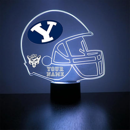 Custom Brigham Young University (BYU) Cougars Football Helmet LED Sign Night Light Lamp with Remote, Personalized Name/Text, Officially Licensed from The CLC by Mirror Magic Gifts, Made in The USA