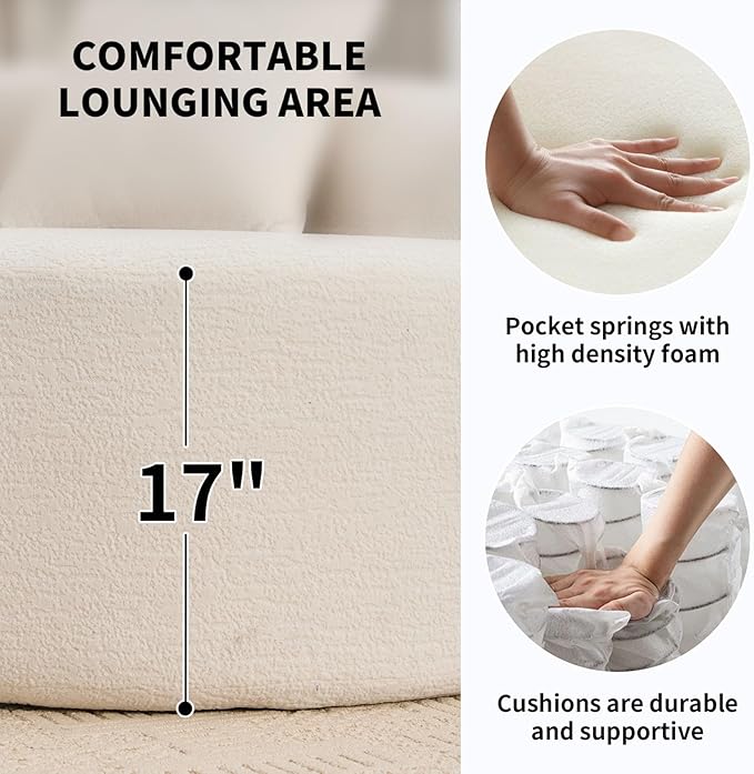 KEIKI Curved Chenille Modular Sectional Couches with Pillows, 4 Seater Oversized Upholstered Luxury Plush Cloud Sofa for Living Room Apartment, Full Compression Sponge,