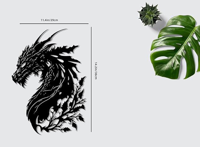 Benziso Dragon Metal Wall Art Medieval Decor Fantasy Decorations for Living Room Bedroom Office Man Cave Decor for Men Dragon Lover's Gifts (14.2 In X 11.4 In Black