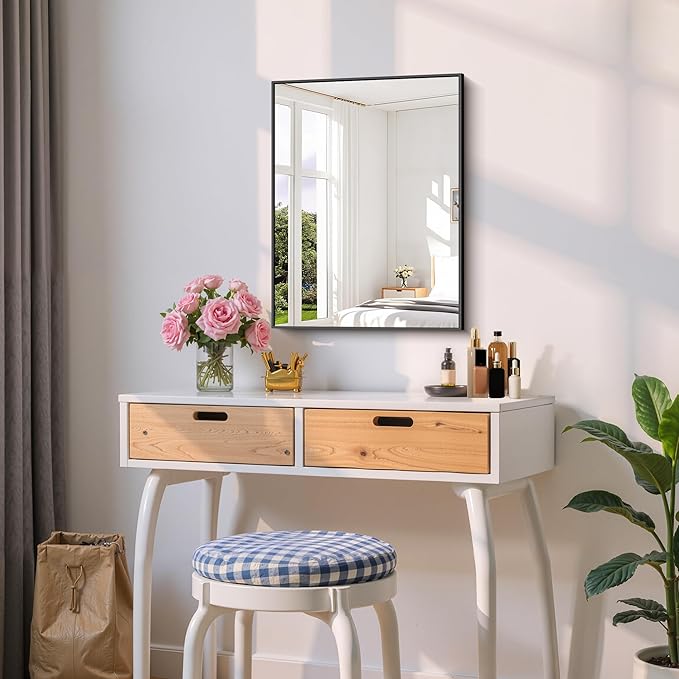 COFENY Black Bathroom Mirror for Wall, 18x24 Inch Rectangle Mirror with Metal Frame, Modern Vanity Mirrors for Bathroom Living Room, Entryway Hangs Horizontal or Vertical