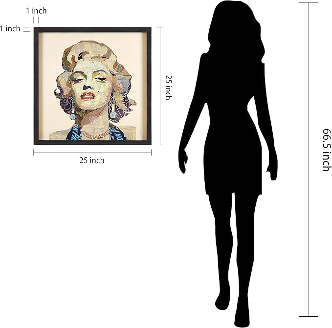 Empire Art Direct Dimensional Collage Framed Graphic Paper Under Glass Wall Art by Alex Zeng Ready to Hang, 25" x 25", Homage to Marilyn