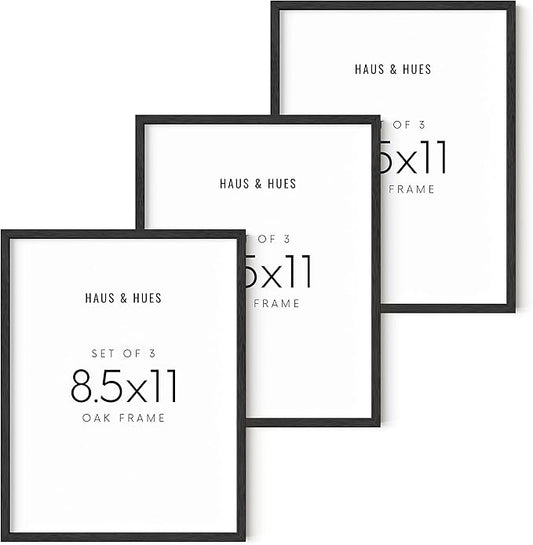 HAUS AND HUES 8.5x11 Black Oak Frame Set of 3 - Document & Certificate Holders for Wall Display