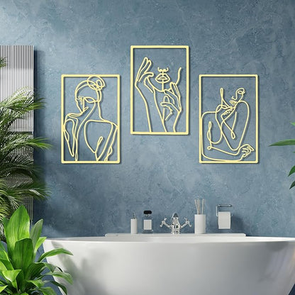 Cindeer 6 Pcs Metal Wall Decor Metal Minimalist Abstract Woman Wall Art Modern Minimalist Decor Aesthetic Female Hanging Art Large Single Line Wall Sculpture for Home Bedroom Living Room (Gold)