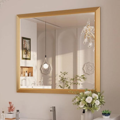 Amorho Bathroom Mirror, 40x36 Inch Golden Thick Metal Framed Wall Mirrors for Over Sink, Wall-Mounted Mirrors Perfect for Bedroom, Living Room, Entryway, Rectangle (Horizontal/Vertical).
