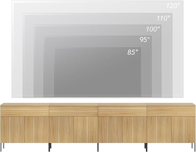 WAMPAT Large Fluted TV Stand TVs up to 120 inch, 126" W Modern TV Entertainment Center with Storage Cabinets and 4 Drawers & 8 Doors, Wood Media TV Console Table with Storage for Living Room, Oak