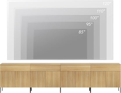 WAMPAT Large Fluted TV Stand TVs up to 120 inch, 126" W Modern TV Entertainment Center with Storage Cabinets and 4 Drawers & 8 Doors, Wood Media TV Console Table with Storage for Living Room, Oak