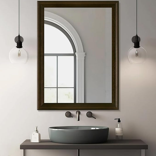 CULER Rustic Wood Wall Mirror for Bathroom,Rectangle Large 30 x 40 inch Hanging Vanity Black Mirrors with Wooden Frame for Living Room,Bedroom,Entryway(Dark Walnut)