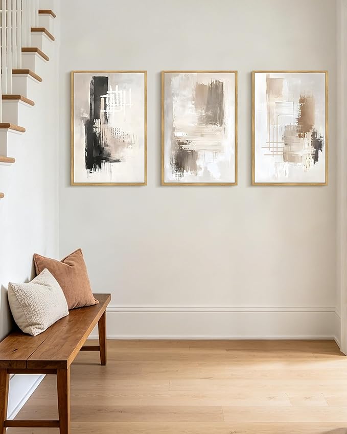 PHOPAGO Modern Abstract Framed Wall Art Large 16x24in Mid Century Minimalist Beige Pastel Neutral Wall Decor for Living Room Hallway - Natural Framed
