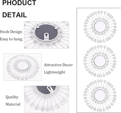 Silver Mirrors 3 PCE, 9 inchSunburst Mirror Hanging Wall Decor, Valentine Decorative Mirror Wall Art, Round Mirrors for Bedroom Living Room Bathroom Kitchen, Warming Valentine Gifts