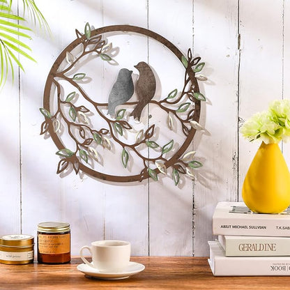 Ferraycle Metal Wall Art Bird on Tree Branch Silhouette Bird Hanging Ornament Porch Wall Decor for Living Room Outdoor Garden Bedroom Office Housewarming Party Decoration(Dark Color)
