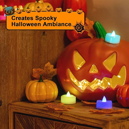 merrynights LED Candles, 24-Pack Color Changing Tea Lights Candles Battery Operated Bulk, Long-Lasting 200+ Hours Flameless Tealight Candles for Halloween Christmas Holiday Decor, 1.5'' D X 1.25'' H