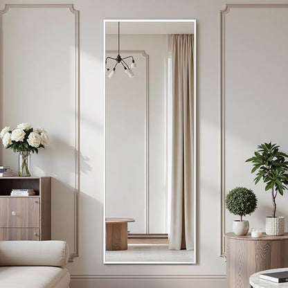 Suidia Full Length Mirror Over the Door&Wall Mounted, 48"x14" Door Mirror with Aluminum Alloy Frame, HD Shatterproof, No-Drill, Hanging Mirrors for Bedroom, Bathroom, Dorm, Closet, Rect, White