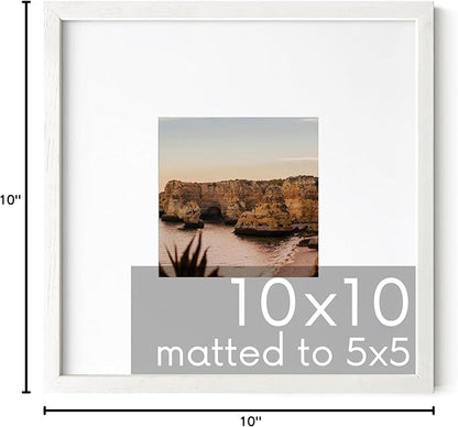 HAUS AND HUES White Oak Wood 10x10 Picture Frame - Square Frame Matted to 5x5, Modern White Frame for Wall Art and Photos (10x10 in, White, Set of 1)