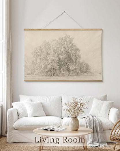 InSimSea 36x54 Large Canvas Scroll Wall Art, Sketch tree Nature Landscape Hanging Painting, Farmhouse Wall Decor for Living Room, Bedroom, Dining Room, Study, Office