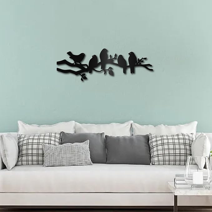 CREATCABIN Bird Metal Wall Decor Birds on Vine Olive Branch Wall Art Rustic Wall Sculpture Black Bird Hanging Home Decor Sign Ornament for Home Garden Living Room Bedroom Indoor Outdoor 15.7 x 5.3Inch