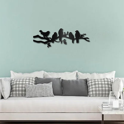 CREATCABIN Bird Metal Wall Decor Birds on Vine Olive Branch Wall Art Rustic Wall Sculpture Black Bird Hanging Home Decor Sign Ornament for Home Garden Living Room Bedroom Indoor Outdoor 15.7 x 5.3Inch