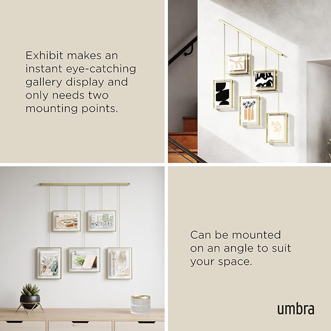 Umbra Exhibit Picture Frame Gallery Set, Adjustable Wall Collage Displays Five Photos (Two 4x6" and Three 5x7"), Set of 5, Gold