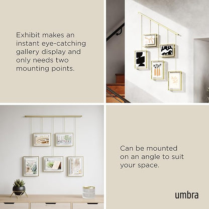 Umbra Exhibit Picture Frame Gallery Set, Adjustable Wall Collage Displays Five Photos (Two 4x6" and Three 5x7"), Set of 5, Gold