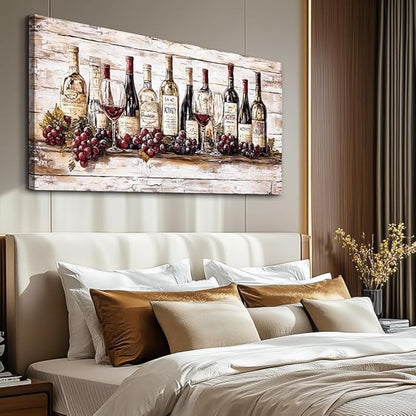 QIYILEXWART Canvas Wall Art For Living Room Large Wall Decor For Kitchen Bedroom Decorations Farmhouse Pictures Wine Bottle Painting Stretched And Framed Artworks Room Ready To Hang