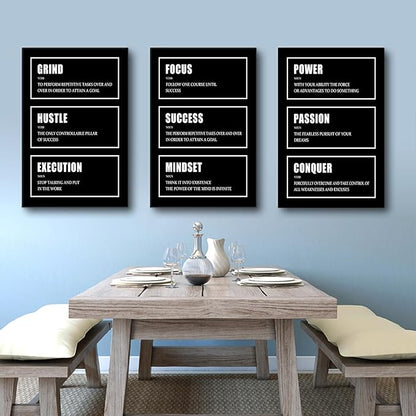 Motivational Wall Art 3 Pieces Black Canvas Posters Prints Inspiring Entrepreneur Quotes Framed Art Wall Decor Inspirational Quotes Wall Art Office Workplace Decoration Ready to Hang [48''W x 24''H]