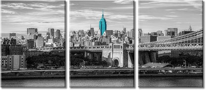 TUMOVO 3 Panels New York USA Downtown Skyline Modern Home Decor Skyscrapers City Skyline Pictures Canvas Wall Art for Bedroom, Living Room, Office. Framed Ready to Hang (36" Wx16 H)