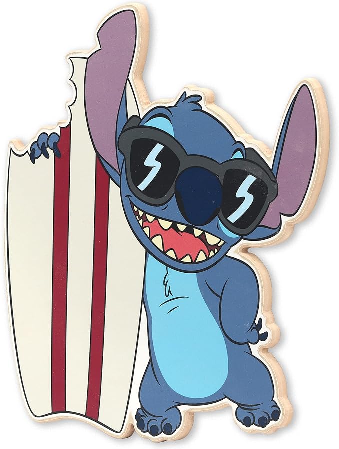 Open Road Brands Disney Lilo and Stitch Surfboard Wood Wall Art - Cute Stitch Wall Decor With Beach Theme