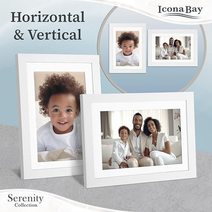 Icona Bay 5x7 Picture Frames w/Removable Mat for 4x6 Photos (White, 10 Pack), Sleek Modern Style Frames, Table Top or Wall Mount, Serenity Collection