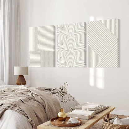 Beige Abstract Wall Art Pictures Boho Modern Canvas Wall Decor Neutral Line Wall Art Minimalist Art Abstract Beige Prints Painting Modern Artwork for Living Room Bedroom 12x16x3 Inch Ready to Hang