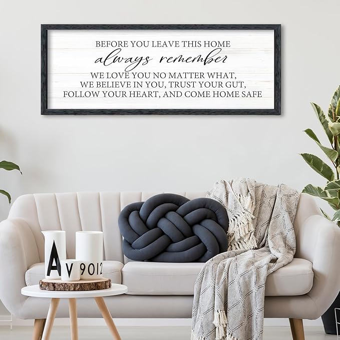 AuraPeak Before You Leave This Home Sign for We Love You Inspirational Quotes Laundry Room Living Room Wall Decor Family Entryway kitchen Wall Hanging Art (40"×15" Black)