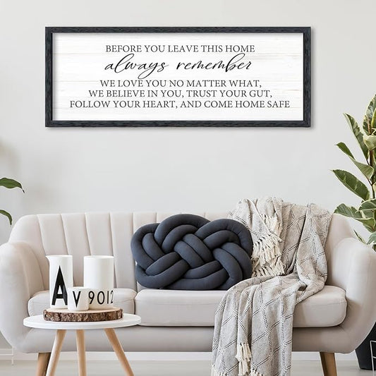 AuraPeak Before You Leave This Home Sign for We Love You Inspirational Quotes Laundry Room Living Room Wall Decor Family Entryway kitchen Wall Hanging Art (40"×15" Black)
