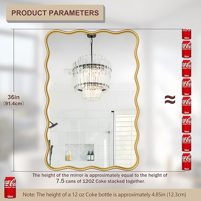 PROHOMEWARE 24 * 36" Gold Bathroom Mirror for Wall,Wavy Rectangular Mirror,Vanity Mirror,Bathroom Mirrors for Wall,Wall-Mounted Metal Frame Mirror for Bedroom Entryway Living Room Farmhouse (Gold)