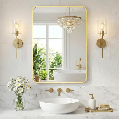 NEWBULIG 30X40 Inch Bathroom Mirror, Rectangle Wall Mirror with Rounded Corners, Gold Vanity Mirrors for Bathroom Sink with Metal Frame for Bedroom, Entryway, Hangs Horizontally or Vertically