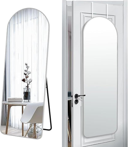 SCWF-GZ 57x20 Door Hanging Full Length Mirror, Floor (Height 5.7ft just Body in1.3ft) Wall Mounted Metal Frame Arch Dressing Mirrors for Bedroom Bathroom Living Room 57 inch Silver