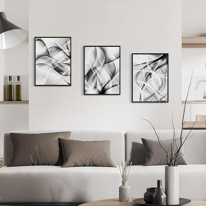 Creoate Abstract Black and White Framed Canvas Wall Art 3 Panels, Modern Home Decor for Living Room, Bedroom 12x16 Inch