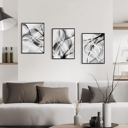 Creoate Abstract Black and White Framed Canvas Wall Art 3 Panels, Modern Home Decor for Living Room, Bedroom 12x16 Inch