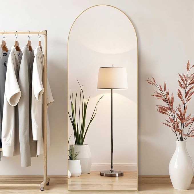 Arched Mirror Full Length, Upgraded 21"x64" Body Wall Mirrors with Shatter-Proof Glass, Floor Standing, Hanging or Leaning, Large Tall Arch Mirror with Stand Aluminum Alloy Frame