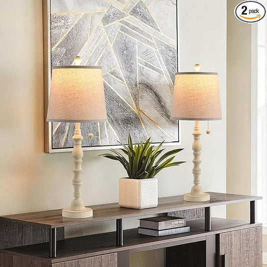 Terpsichore Lamps for Living Room Modern Farmhouse Table Lamp Bedside Reading Lamps Set of 2 Night Stands Bedroom Night Lamp,with Fabric Lamp Shade (White, High 26.25 Inch)