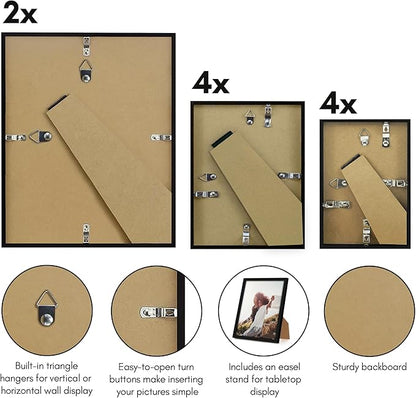Americanflat Set of 10 Picture Frames with Shatter-Resistant Glass - Gallery Wall Frame Set with Two 8x10, Four 5x7 and Four 4x6 Frames - Streamline Collection - Black
