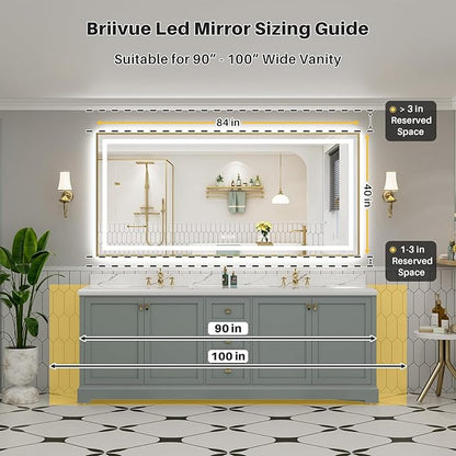 84x40 Inch LED Bathroom Mirror with Gold Frame, Backlit & Front Lit, Anti-Fog Lighted Bathroom Vanity Mirror for Wall, Memory Function, Dimmable, HD Tempered Glass, Shatter-Proof