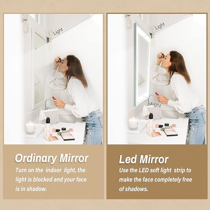36"x 28" LED Bathroom Mirror with Light, Anti-Fog, Dimmable, Color Temperature Adjustable 3000-6000K, Memory Function Led Wall Mirror for Bathroom, Vanity (Vertical/Horizontal)