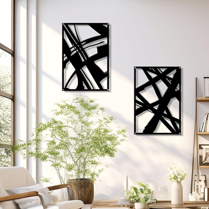 Zzbakress 4 Pieces Abstract Metal Wall Art, Minimalist Art Decoration, Paintings Wall Decor, 3D Structure Sculptures Decor for Living Room Bedroom Bathroom Office (Black style 1)