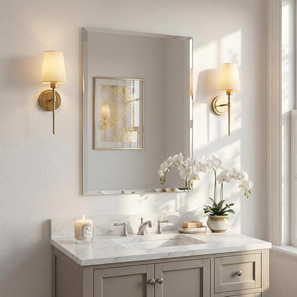 24x36 Inch Frameless Bathroom Mirror with Solid Backing, Large Rectangular Beveled Wall Mirror for Over Sink, Vertical or Horizontal Vanity Mirror for Bathroom, Bedroom, Living Room