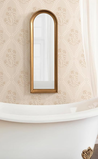 Kate and Laurel Hatherleigh Modern Slim Arched Panel Wall Mirror, 12 x 36, Gold, Transitional Narrow Wooden Arch Mirror for Use as Versatile Bedroom or Entryway Wall Decor