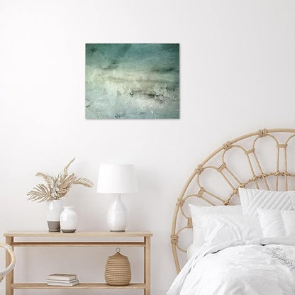 LB Green Abstract Wall Art Green Abstract Teal Abstract Minimalist Canvas Wall Art Modern Aesthetic Wall Decor for Bedroom Bathroom Living Room Framed Artwork Ready to Hang 12L x 12W