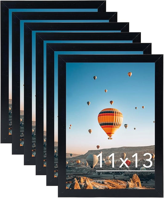 JCJMY 11x13 Black Picture Frame Set of 6, Horizontal and Vertical Formats for Wall Hanging, 11 x 13 Wall Gallery Poster Photo Frames with Shatter Resistant Plexiglass, 6 Pack, Black