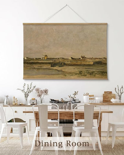 InSimSea 36x54 Extra Large Canvas Scroll Wall Art, Vintage Village Landscape Oil Painting, Oversized Nautical Decor for Living Room, Bedroom, Dining Room, Office