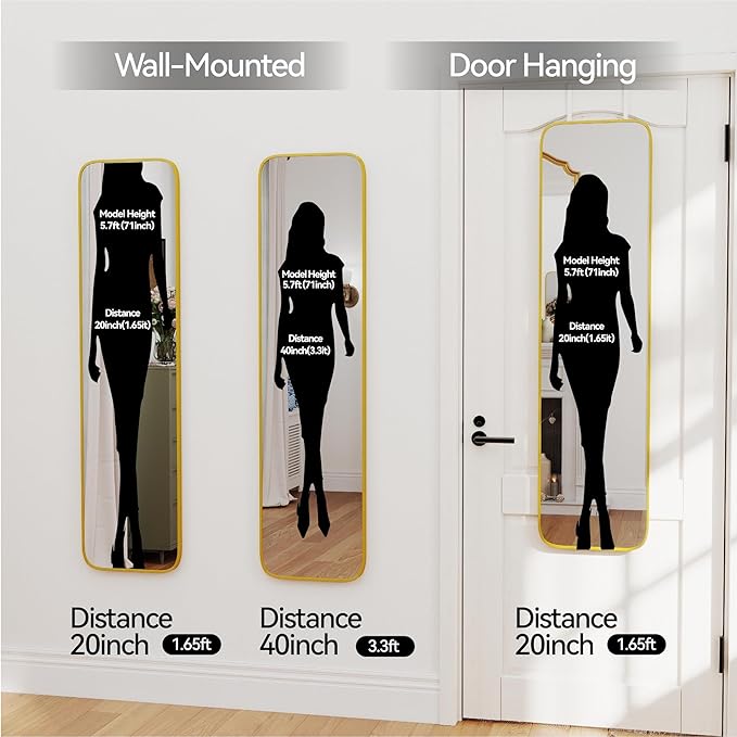 SCWF-GZ 47x14 Mirror Rectangle Full Body Length Door Hanging Wall Mounted Aluminum Alloy Metal Frame Dressing Make-up Mirrors for Entryway Bedroom Bathroom Living Room 47 14 inch Gold