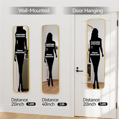 SCWF-GZ 47x14 Mirror Rectangle Full Body Length Door Hanging Wall Mounted Aluminum Alloy Metal Frame Dressing Make-up Mirrors for Entryway Bedroom Bathroom Living Room 47 14 inch Gold