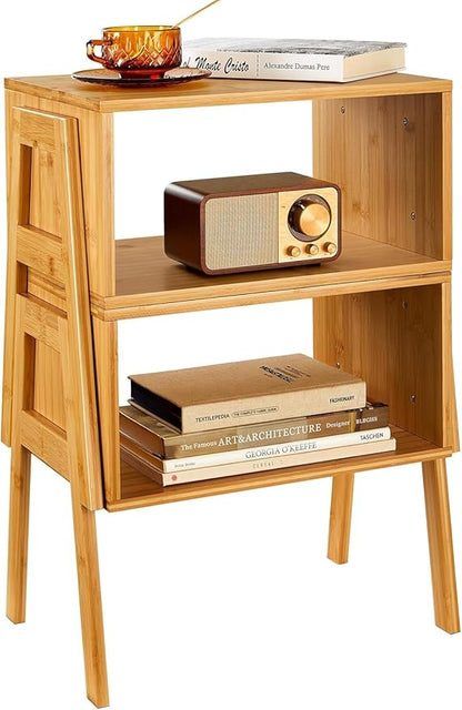 Pipishell Nightstands Set of 2, Bamboo Stackable Bedside Table, Night Stands with Storage Shelf, Small Bed Side Tables, 2-Tier End Table for Bedroom, Dorm and Small Space Storage (Natural)